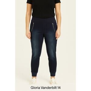 Gloria Vanderbilt Size 14 Navy Jogger Pants Zip Pockets Ribbed Cuffs Stretch